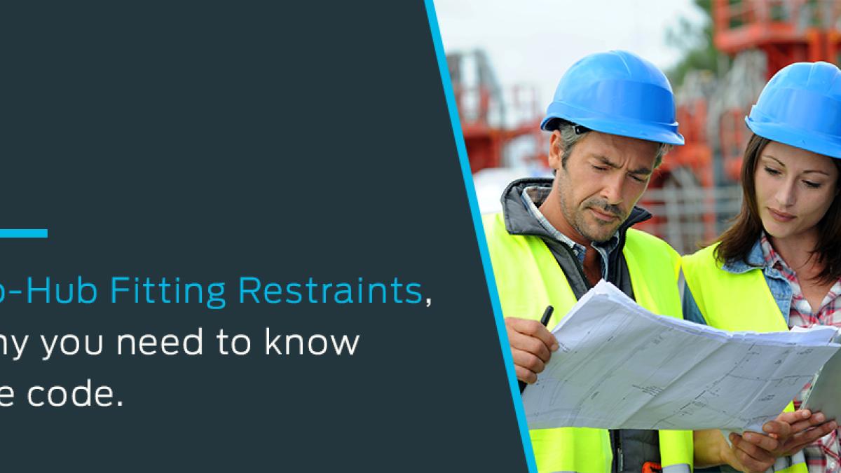 Cast iron no-hub pipe restraints demonstrating why plumbing code compliance matters
