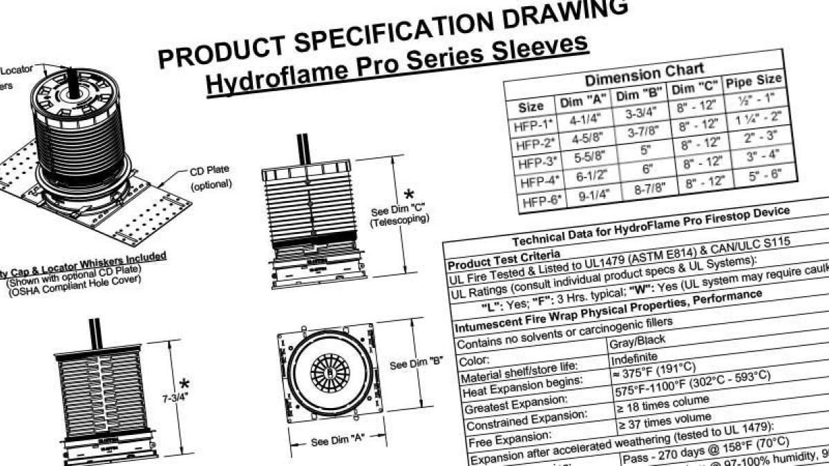 Firestop spec sheet used by architects and engineers for fire-rated assembly compliance