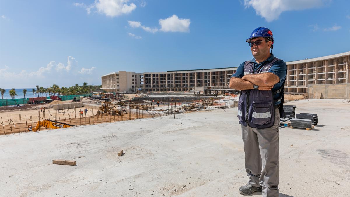 Contractor at hotel build.