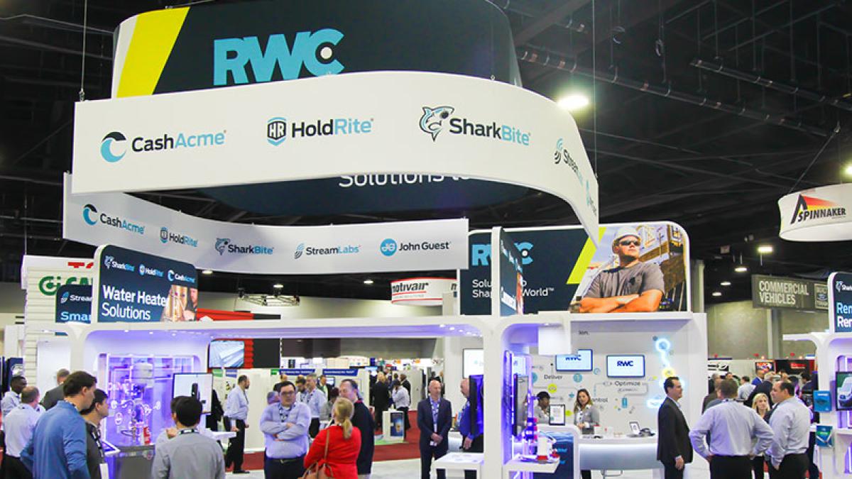 HoldRite trade show booth showcasing plumbing and firestop products at AHR Expo