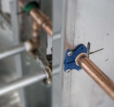 Copper insert on metal.