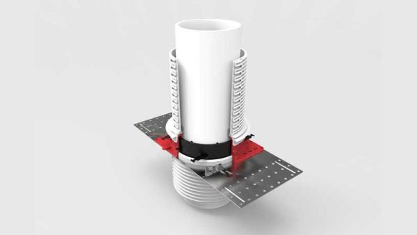 Example of a firestop system sealing a plastic pipe penetration through a floor