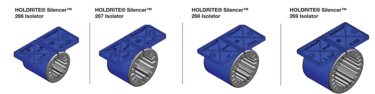 Silencer standard clamps used to minimize pipe noise and vibration in plumbing installations