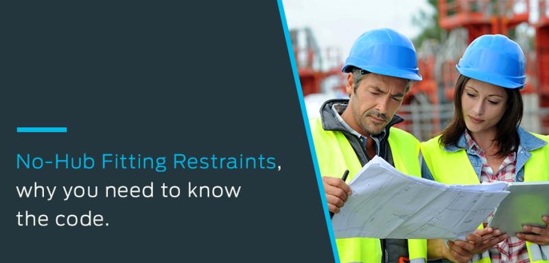 Cast iron no-hub pipe restraints demonstrating why plumbing code compliance matters