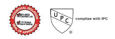 Acoustical isolation pipe silencer approval badge and UPC shield indicating compliance with IPC standards