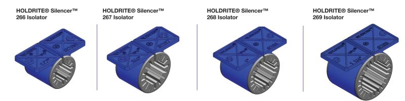 Silencer standard clamps used to minimize pipe noise and vibration in plumbing installations