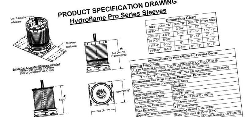Firestop spec sheet used by architects and engineers for fire-rated assembly compliance