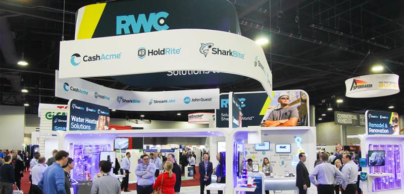 HoldRite trade show booth showcasing plumbing and firestop products at AHR Expo