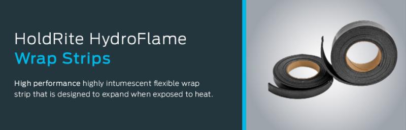 HoldRite HydroFlame wrap strips, high-performance flexible intumescent firestop tape designed to expand when exposed to hea